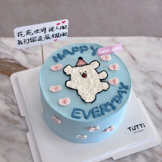 蓝色小熊爱心生日蛋糕