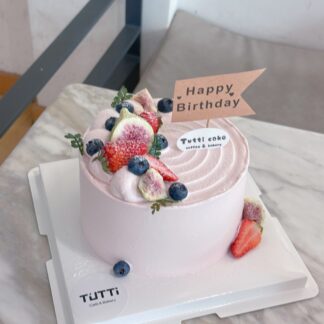 粉莓丝带生日蛋糕