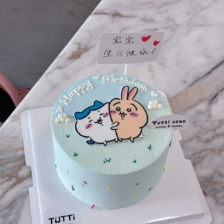 蓝底兔兔卡通生日蛋糕