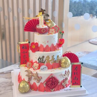 红色国潮双层生日蛋糕